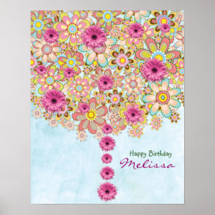 Spring Pink Flowers Tree - birthday poster