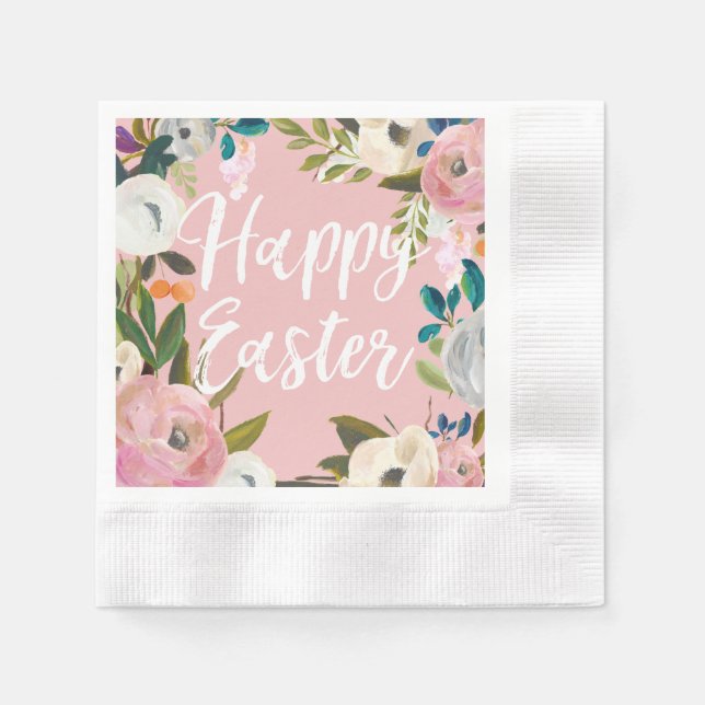 Spring Pink Happy Easter Napkin (Front)