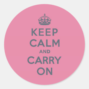 Spring Pink Keep Calm and Carry On Slate on Classic Round Sticker