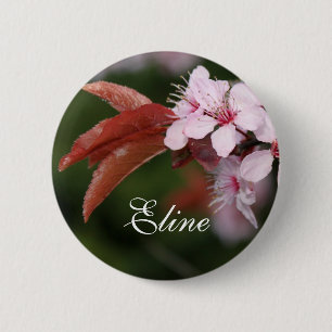 spring pink plum flowers 6 cm round badge