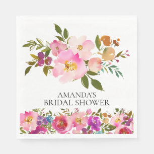 Spring Pink & Purple Floral Shower Paper Napkins