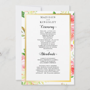Spring Pink Rose Butterfly Garden Wedding Program Invitation