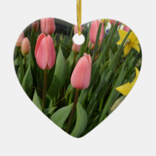 Spring pink tulip flowers happy birthday ceramic tree decoration