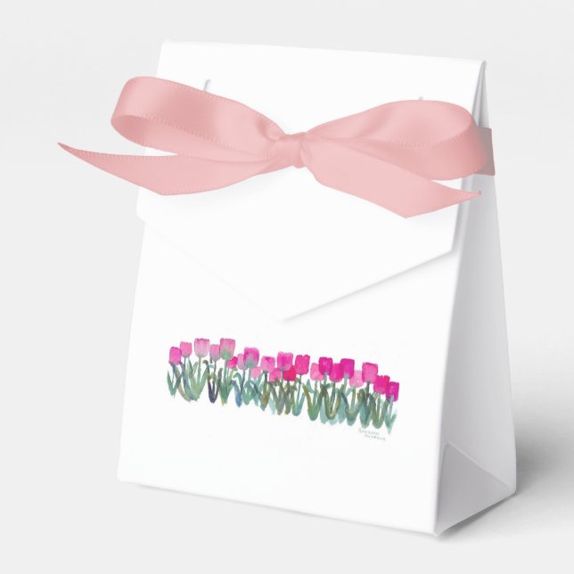 Spring Pink Tulip Tent Bag with Pink Ribbon q Favour Box (Front Side)