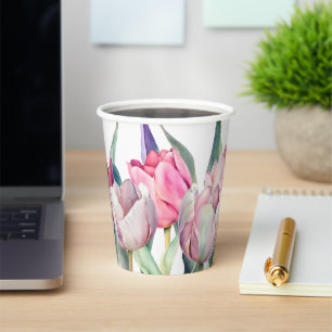 Spring pink watercolor tulips Bridal shower Paper Cups