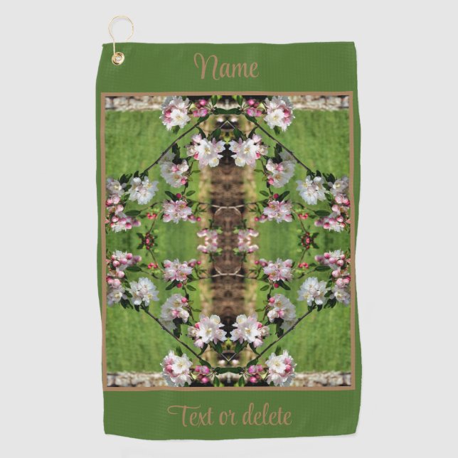 Spring Pink White Blossoms Abstract Personalised Golf Towel (Front)