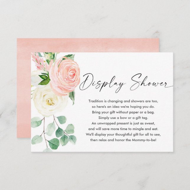 Spring pink white floral greenery display shower enclosure card (Front/Back)