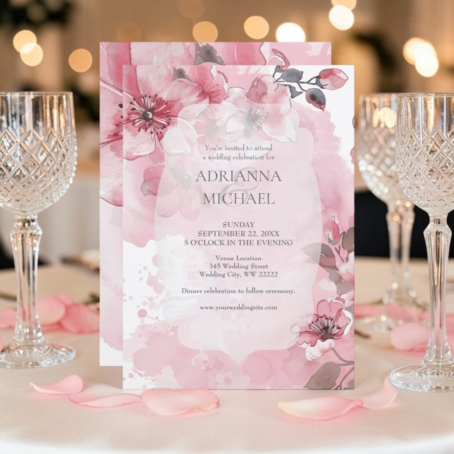 Spring Pink & White Floral Wedding Invitation (Creator Uploaded)