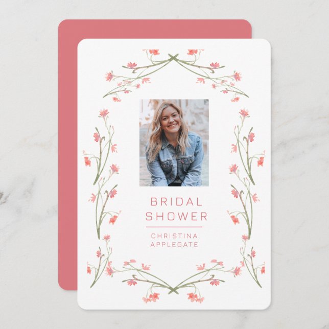 Spring Pink Wildflowers Photo Bridal Shower  Invitation (Front/Back)