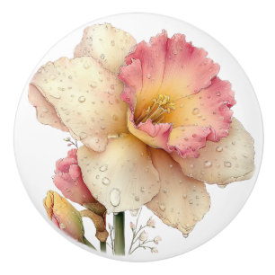 Spring Pink Yellow Daffodil  Ceramic Knob