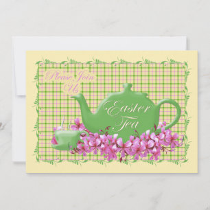 Spring Pinks and Teapot Easter Tea Invitation