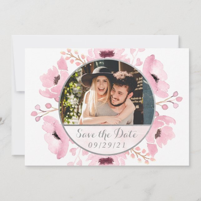 Spring Pinks Watercolor Floral Save The Date (Front)