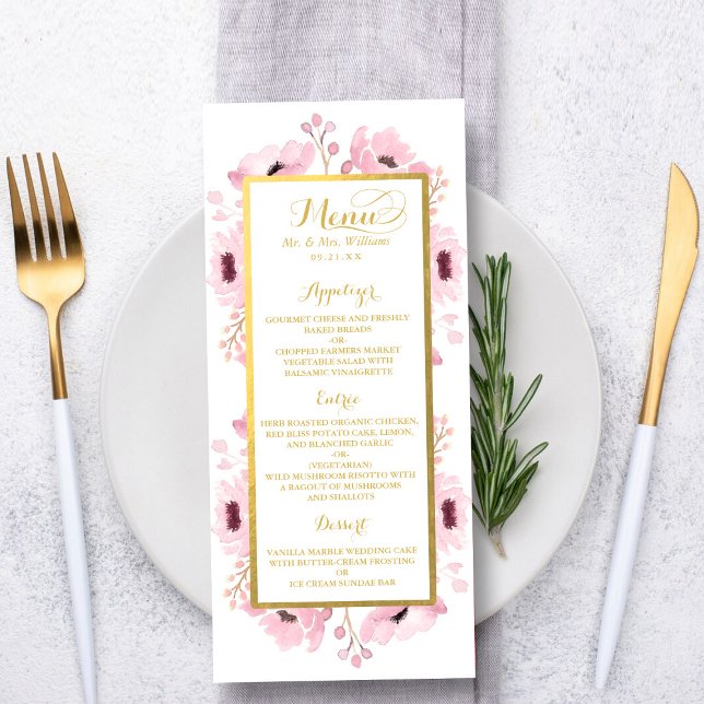 Spring Pinks Watercolor Floral Wedding Collection Menu (Creator Uploaded)
