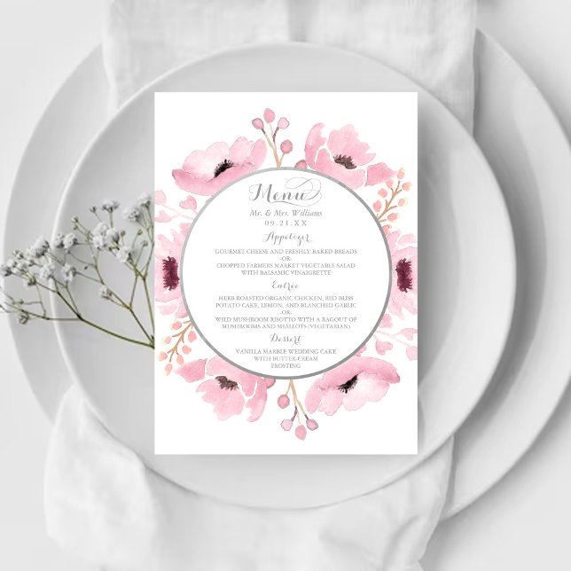 Spring Pinks Watercolor Floral Wedding Collection Menu (Creator Uploaded)