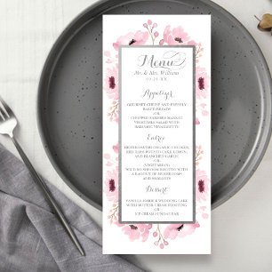 Spring Pinks Watercolor Floral Wedding Menu