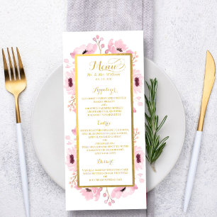 Spring Pinks Watercolor Floral Wedding Menu