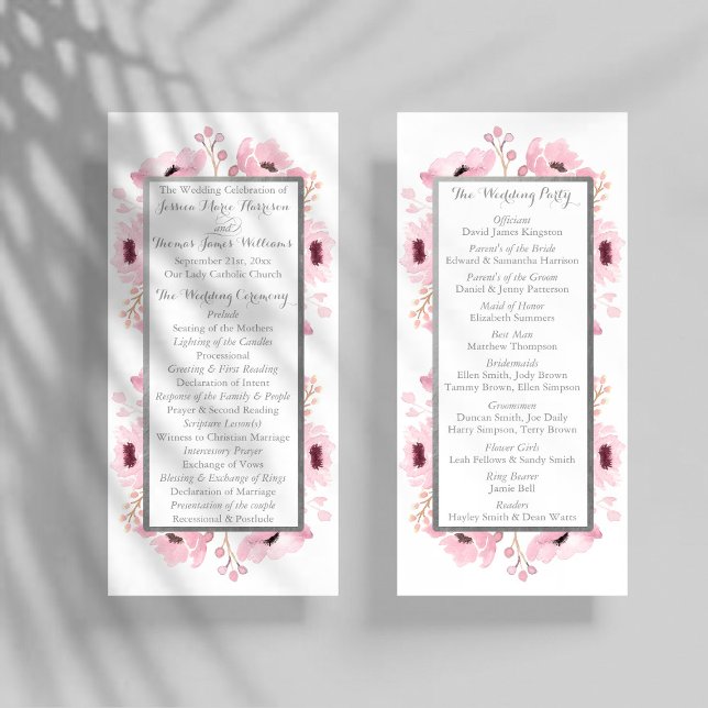 Spring Pinks Watercolor Floral Wedding Program Rack Card (Creator Uploaded)
