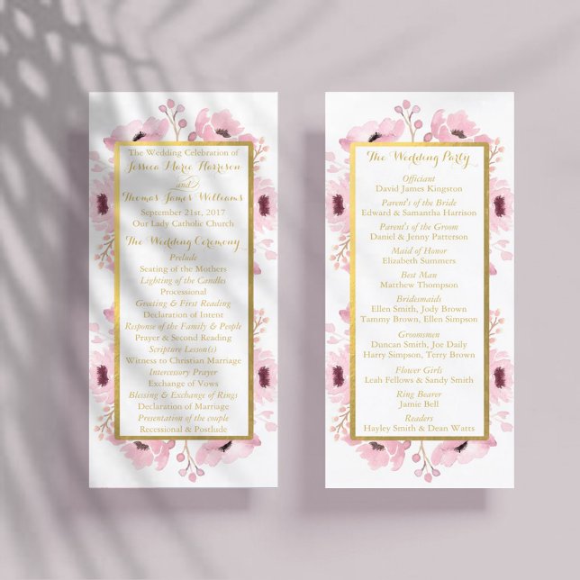 Spring Pinks Watercolor Floral Wedding Program Rack Card (Creator Uploaded)