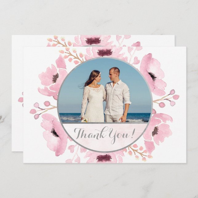 Spring Pinks Watercolor Floral Wedding Thank You Invitation (Front/Back)