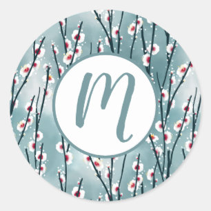 Spring Plum Blossom Floral Pattern Classic Round Sticker