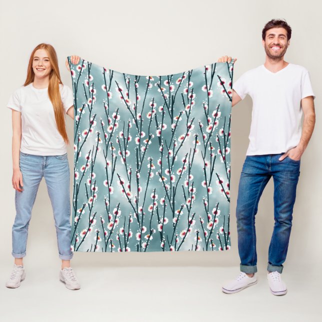 Spring Plum Blossom Floral Pattern Fleece Blanket (In Situ)