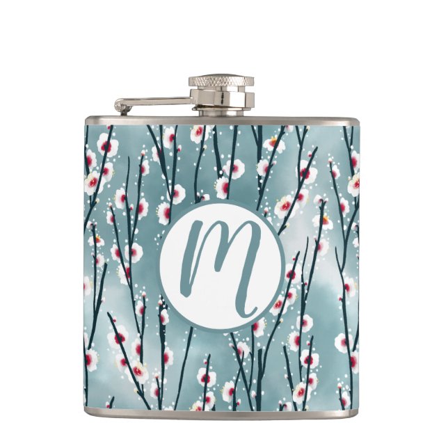 Spring Plum Blossom Floral Pattern Hip Flask (Front)