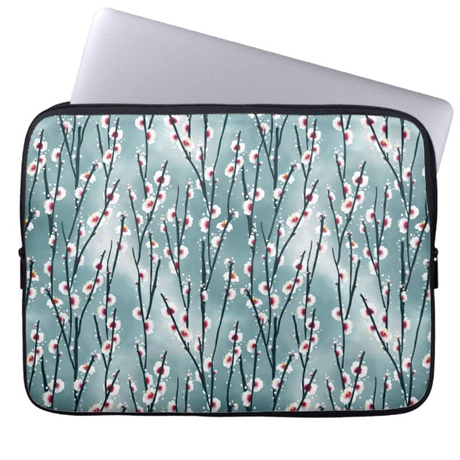 Spring Plum Blossom Floral Pattern Laptop Sleeve (Front)