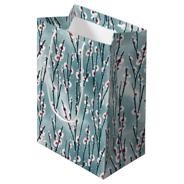 Spring Plum Blossom Floral Pattern Medium Gift Bag (Front Angled)