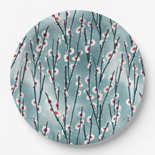 Spring Plum Blossom Floral Pattern Paper Plate