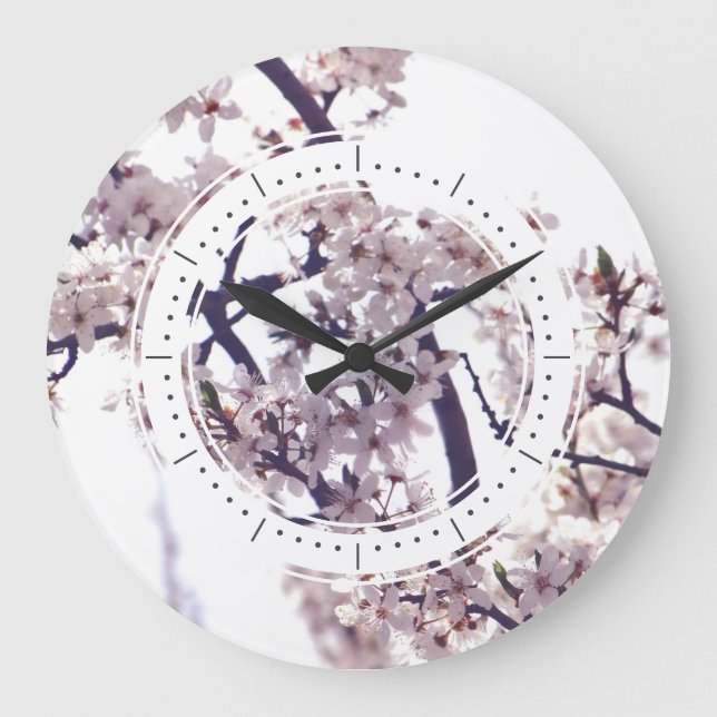 Spring Plum Blossom Tree Elegant Nature Photo Large Clock (Front)
