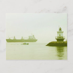 Spring Point Ledge Lighthouse Freighter Portland Postcard