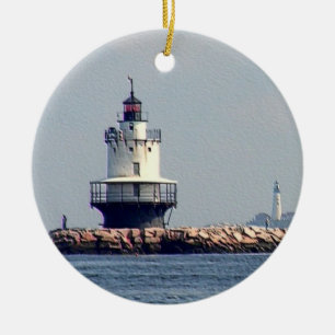 Spring Point Light and Portland Head Light Ceramic Tree Decoration