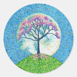 Spring Pointillism Tree Moon Classic Round Sticker