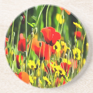 Spring Poppies And Meadow Flower Painting Coaster