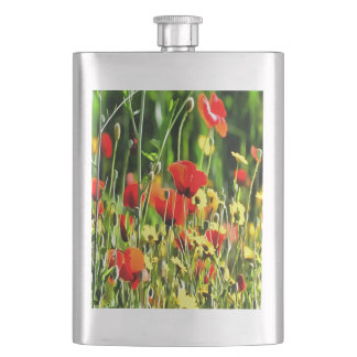 Spring Poppies And Meadow Flower Painting Hip Flask