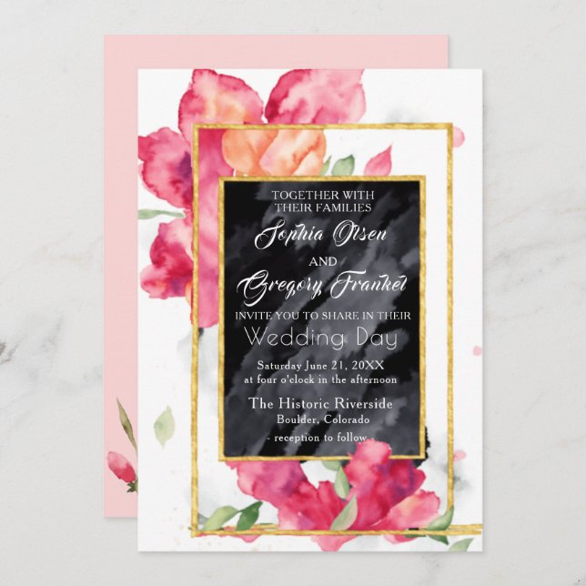 Spring Poppies Blackboard Wedding Invitation (Front/Back)