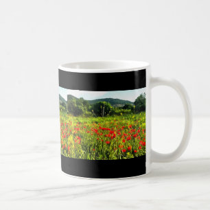 Spring Poppies Meadow and Mountain Landscape Coffee Mug