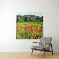 Spring Poppies Meadow and Mountain Landscape