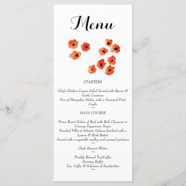 Spring poppy flowers Wedding  Menu (Front)