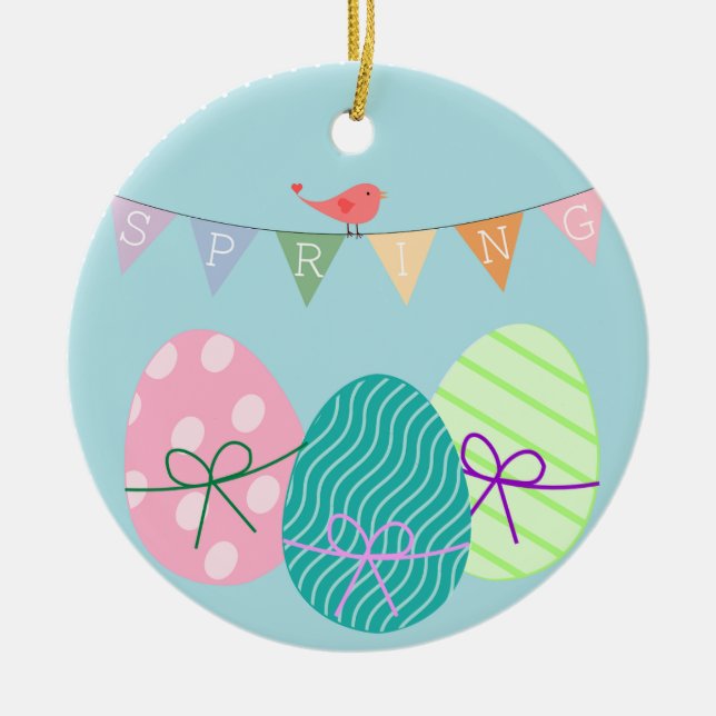 Spring powder blue Easter eggs Ceramic Tree Decoration (Front)