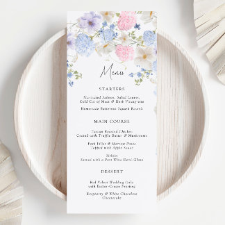 Spring Purple And Pink Wildflowers Wedding Menu