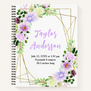 Spring Purple Floral Baby Birth Stats Notebook