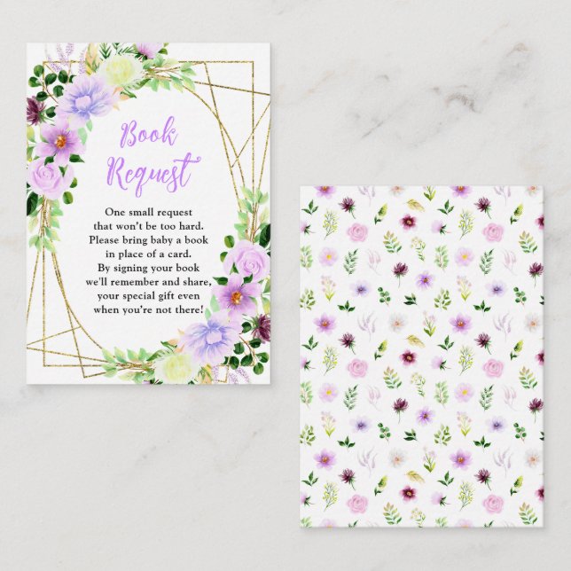 Spring Purple Floral Baby Shower Book Request Enclosure Card (Front/Back)