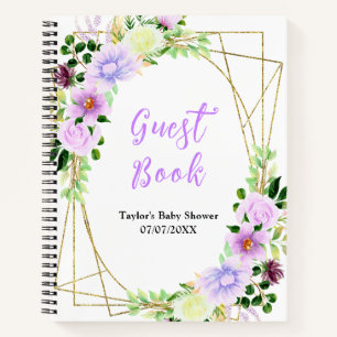 Spring Purple Floral Baby Shower Guest Book