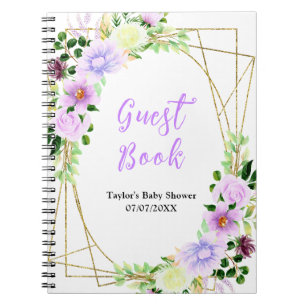 Spring Purple Floral Baby Shower Guest Book