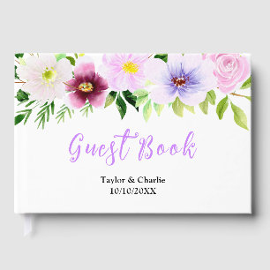 Spring Purple Floral Wedding Guest Book