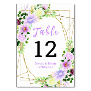 Spring Purple Floral Wedding Table Number