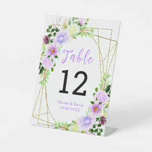 Spring Purple Floral Wedding Table Number Pedestal Sign