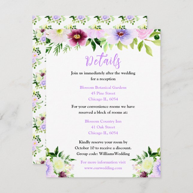 Spring Purple Flowers with Foliage Enclosure Card (Front/Back)