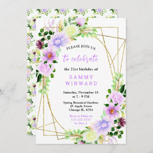 Spring Purple Flowers with Foliage Invitation